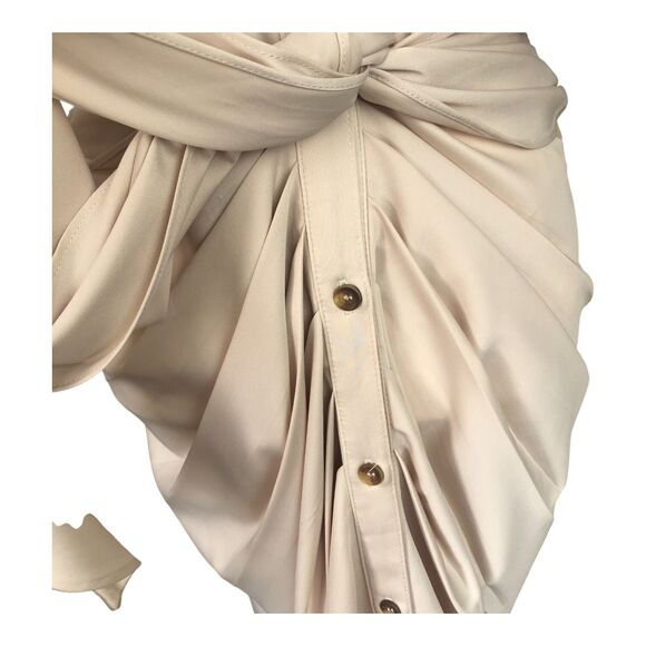 MABLE Cream Satin Drapey Elegant Corpcore Cocktail Button-Down Midi Dress M - Picture 7 of 16